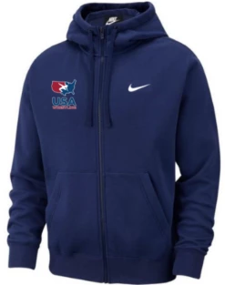 Nike Men's USA Wrestling Club Fleece Full Zip Hoodie - Navy/White