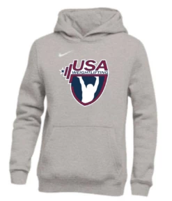 Nike Youth USA Weightlifting Pullover Club Fleece Hoodie - Grey/White
