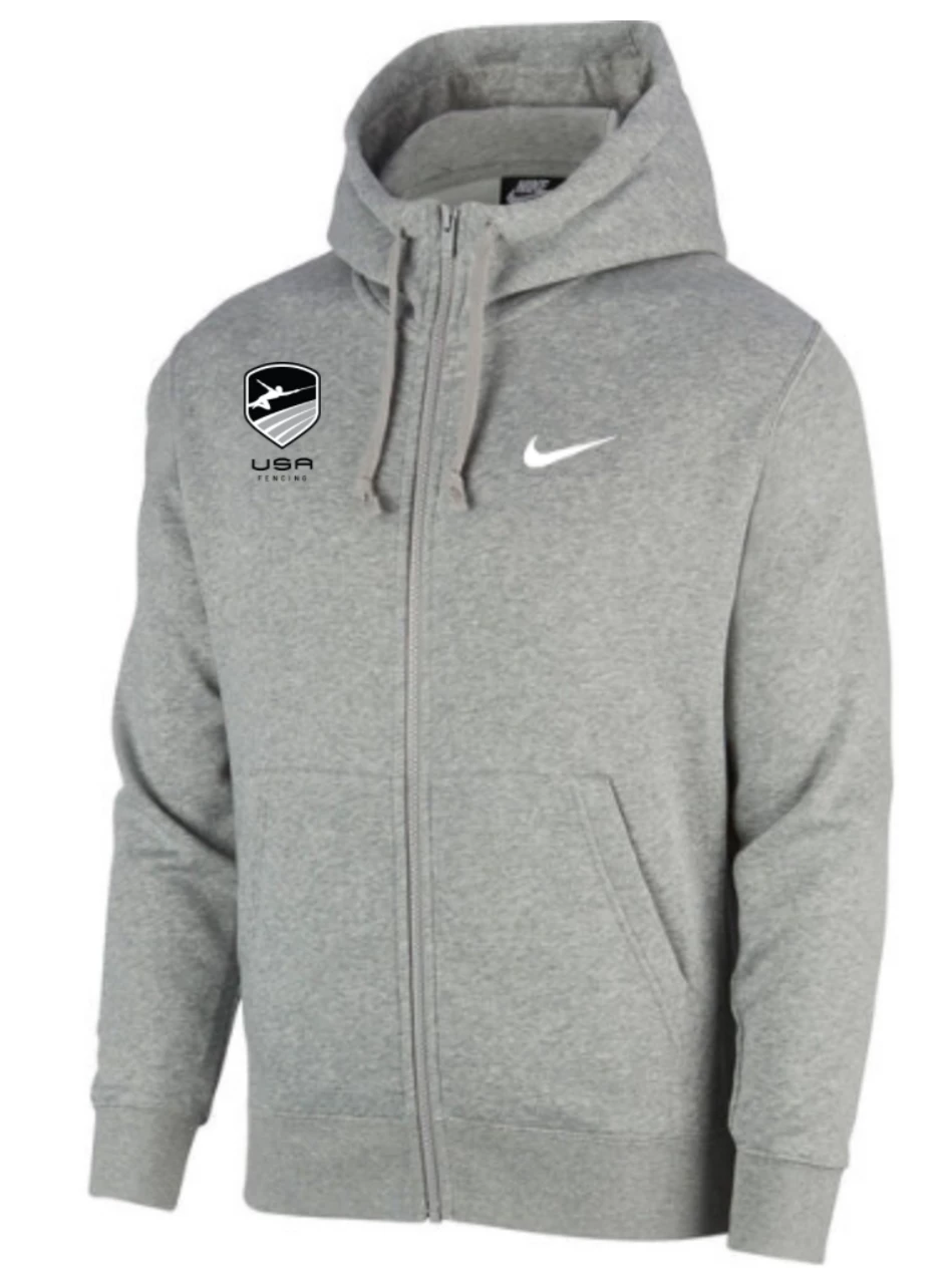 Nike Men's USA Fencing Club Fleece Full Zip Hoodie - Heather Grey/Monocrome