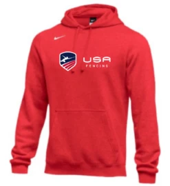 Nike Men's USA Fencing Club Horizontal Logo Fleece Pullover Hoodie - Scarlet/Blue