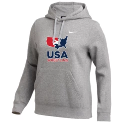 Nike Women's USA Wrestling Club Fleece Pullover Hoodie - Heather Grey/White