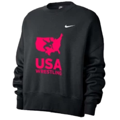 Nike Women’s USA Wrestling Fleece Trend Crew - Black/Fluorescent Raspberry