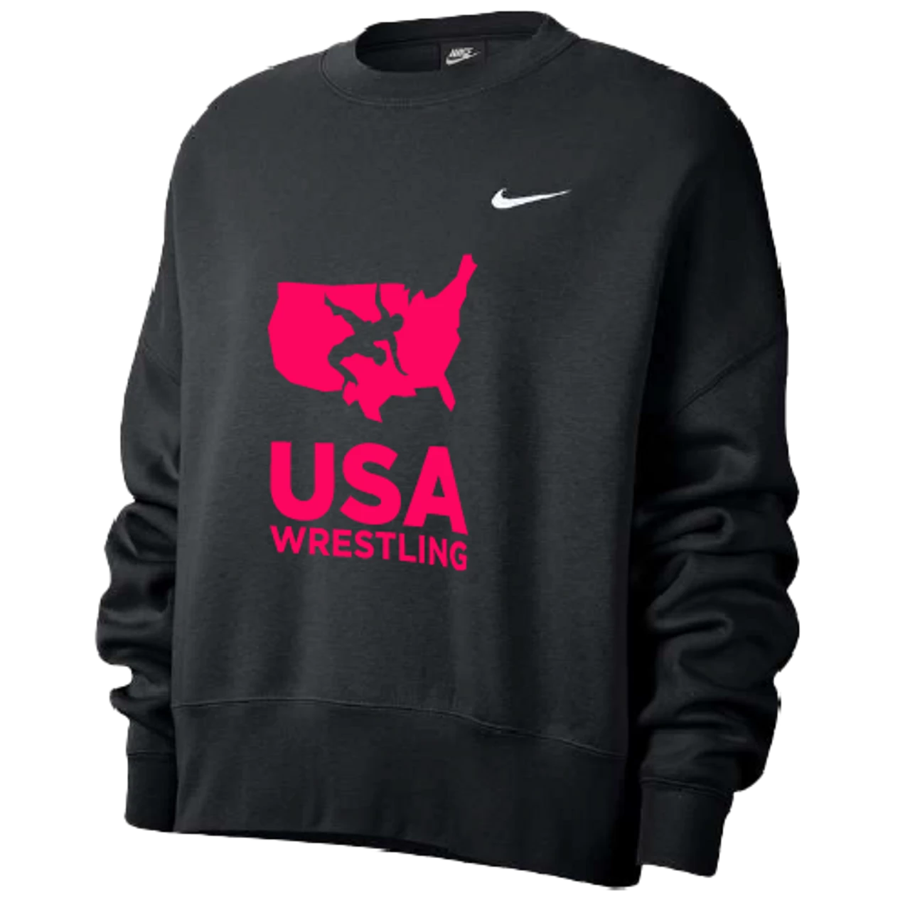 Nike Women’s USA Wrestling Fleece Trend Crew - Black/Fluorescent Raspberry