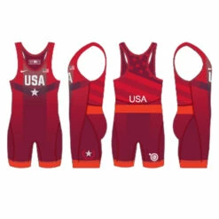 Nike Youth USA Wrestling Paris Tour Wrestling Singlet - Red