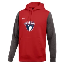 Nike Men's USA Weightlifting Club Fleece Color Block Hoodie - Red/Grey